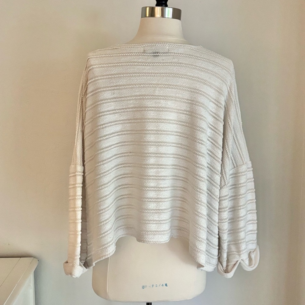 Lulu’s Pretty Cozy Ivory Striped Knit Sweater Top, Size Large - Picture 6 of 12